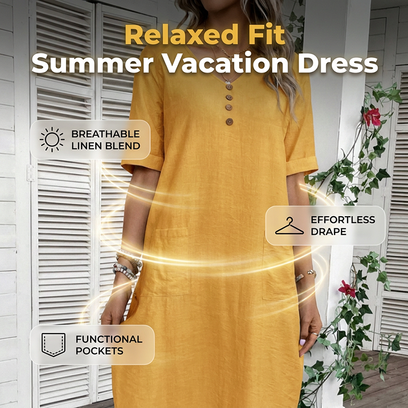 【S-2XL】👗Női laza szabású nyári V-nyakú ruha
