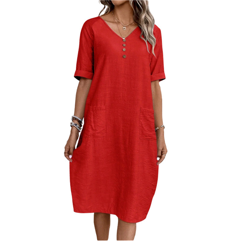 【S-2XL】👗Női laza szabású nyári V-nyakú ruha