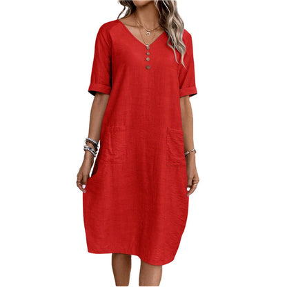 【S-2XL】👗Női laza szabású nyári V-nyakú ruha