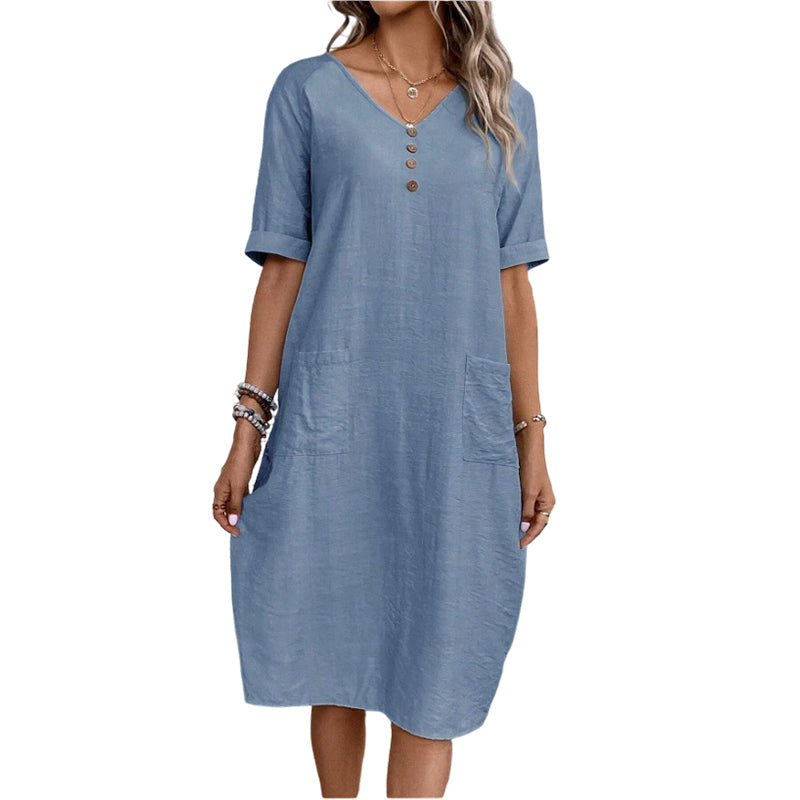 【S-2XL】👗Női laza szabású nyári V-nyakú ruha