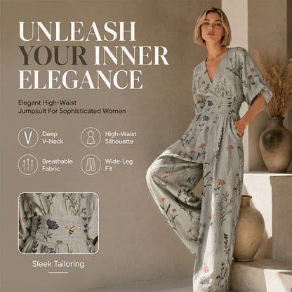 【S-3XL】🌺Női elegáns V-nyakú nyomott jumpsuit
