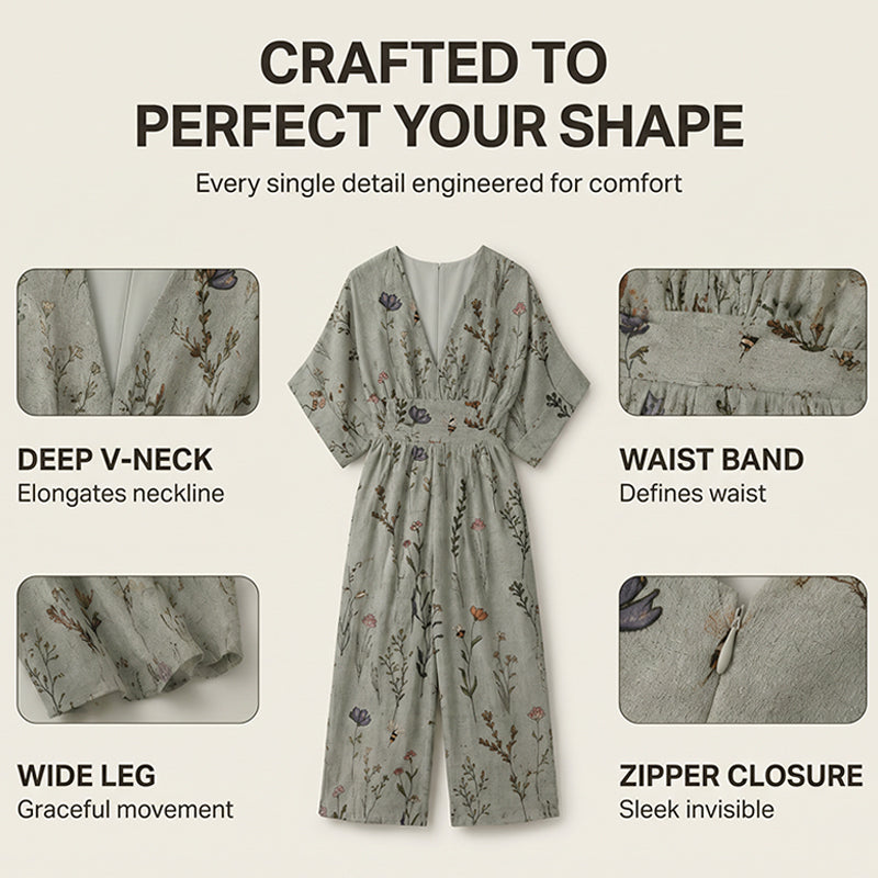 【S-3XL】🌺Női elegáns V-nyakú nyomott jumpsuit