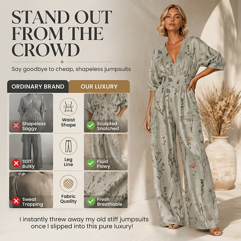 【S-3XL】🌺Női elegáns V-nyakú nyomott jumpsuit