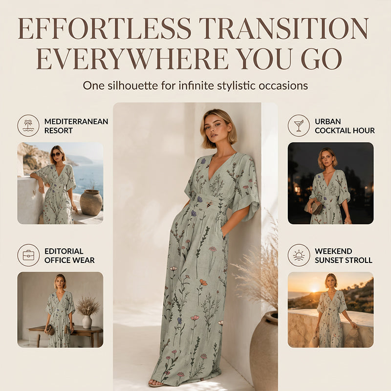 【S-3XL】🌺Női elegáns V-nyakú nyomott jumpsuit
