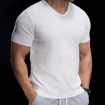 【M-3XL】🌿Lélegző V-nyakú kötött póló – Könnyű, puha, egész napos kényelem