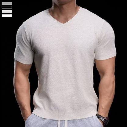【M-3XL】🌿Lélegző V-nyakú kötött póló – Könnyű, puha, egész napos kényelem