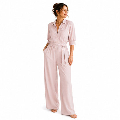 【S-2XL】💖Női, félhosszú ujjú, széles szárú jumpsuit