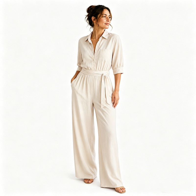 【S-2XL】💖Női, félhosszú ujjú, széles szárú jumpsuit