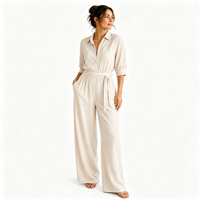 【S-2XL】💖Női, félhosszú ujjú, széles szárú jumpsuit