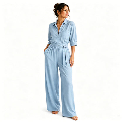 【S-2XL】💖Női, félhosszú ujjú, széles szárú jumpsuit