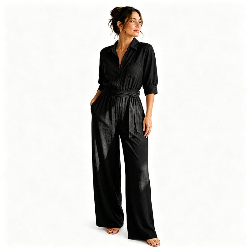 【S-2XL】💖Női, félhosszú ujjú, széles szárú jumpsuit