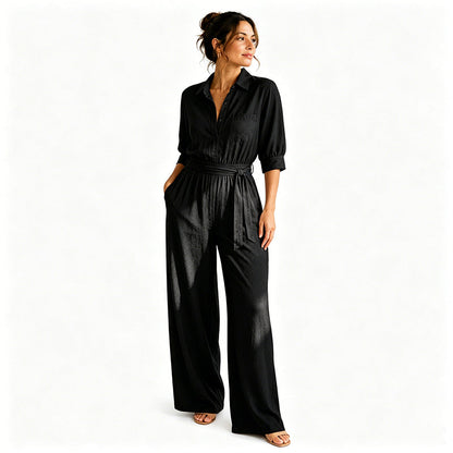 【S-2XL】💖Női, félhosszú ujjú, széles szárú jumpsuit