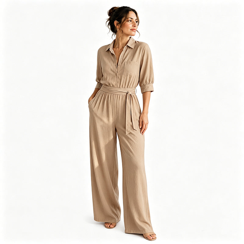 【S-2XL】💖Női, félhosszú ujjú, széles szárú jumpsuit