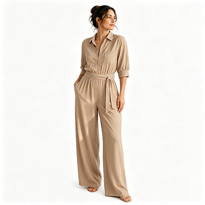 【S-2XL】💖Női, félhosszú ujjú, széles szárú jumpsuit