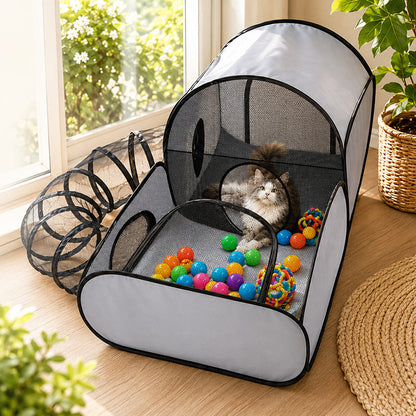 🐱🏠Többfunkciós, kerítéssel ellátott macskaház – ✨szellőző, mosható és összecsukható