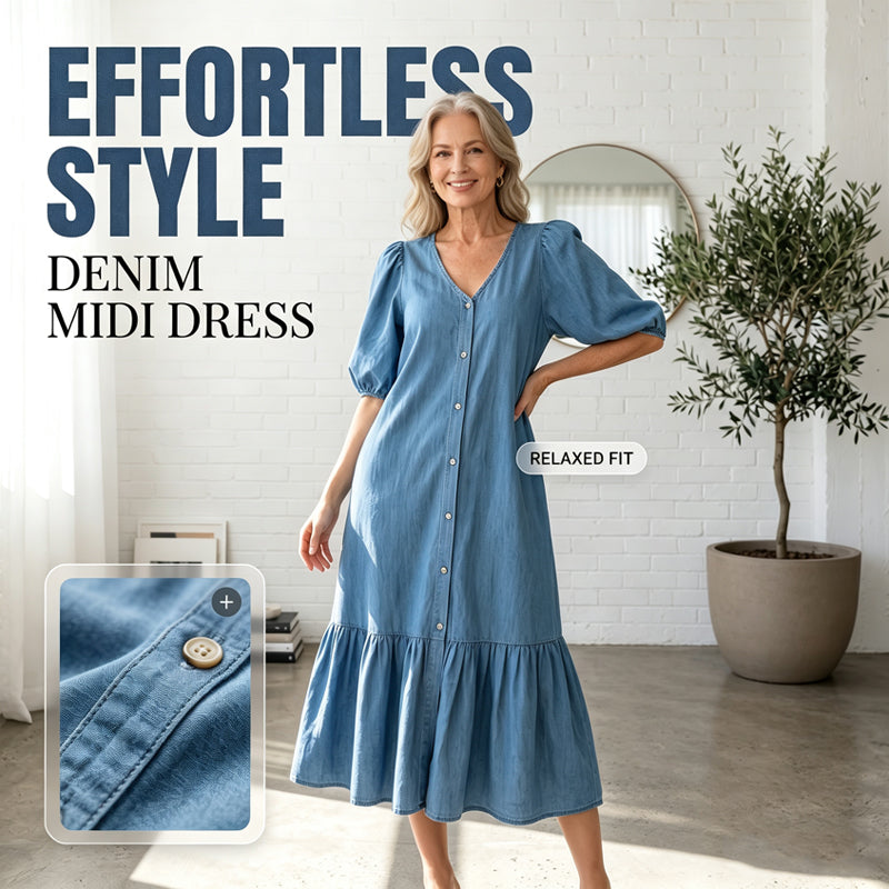 【M-3XL】👗Női V-nyakú, egysoros, rövid ujjú ruha