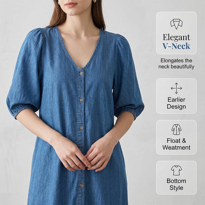 【M-3XL】👗Női V-nyakú, egysoros, rövid ujjú ruha