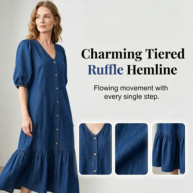 【M-3XL】👗Női V-nyakú, egysoros, rövid ujjú ruha