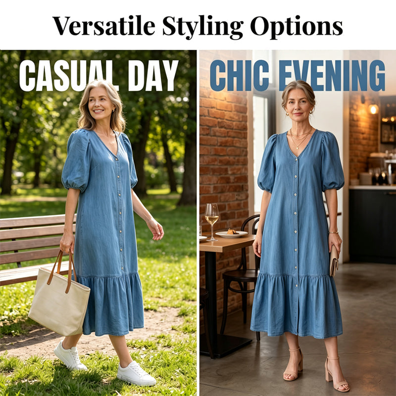 【M-3XL】👗Női V-nyakú, egysoros, rövid ujjú ruha