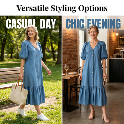 【M-3XL】👗Női V-nyakú, egysoros, rövid ujjú ruha