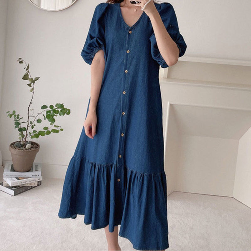 【M-3XL】👗Női V-nyakú, egysoros, rövid ujjú ruha