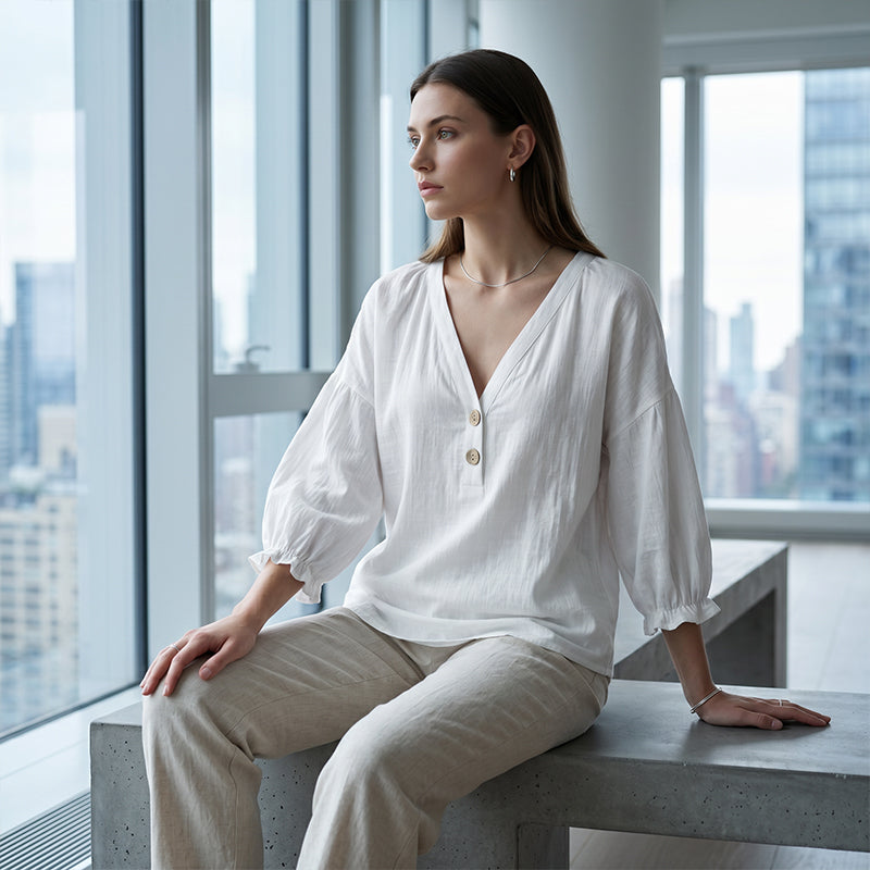 【S-2XL】🎀Női alkalmi V-nyakú 3/4-es ujjú felső