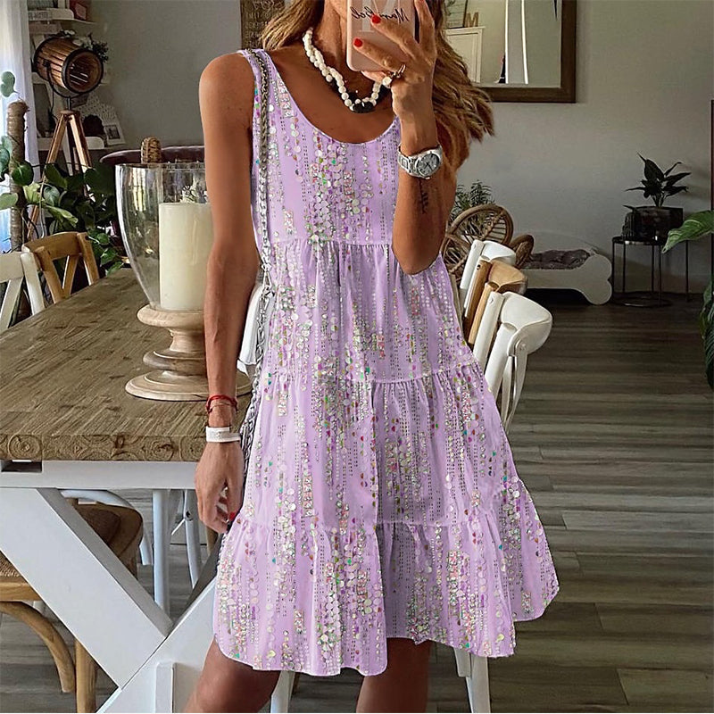 【S-2XL】👗Női ujjatlan, O-nyakú, réteges midi ruha
