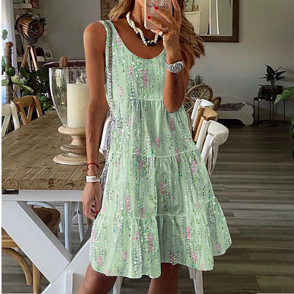 【S-2XL】👗Női ujjatlan, O-nyakú, réteges midi ruha