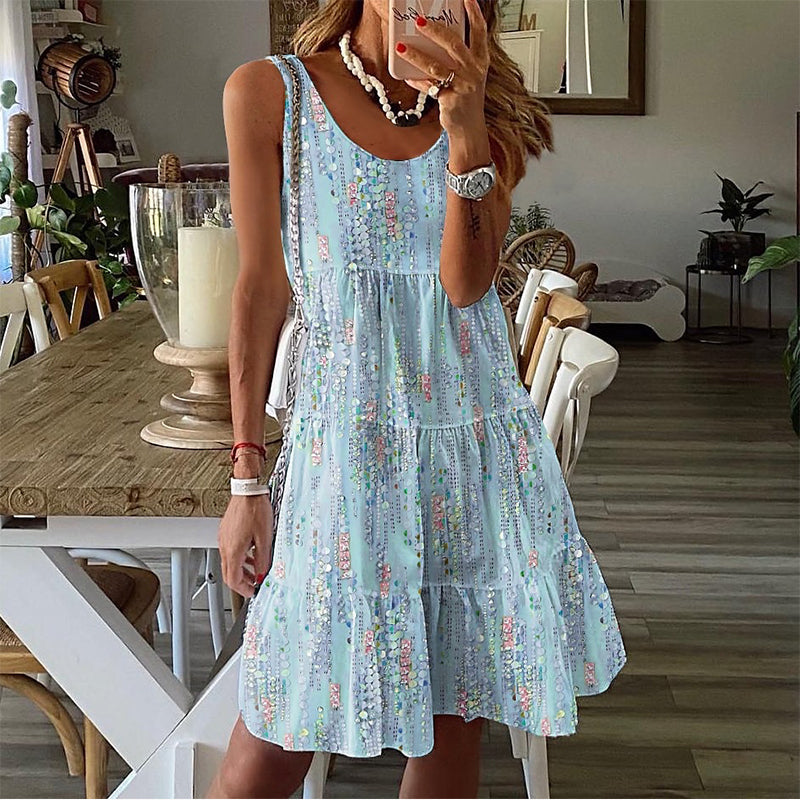 【S-2XL】👗Női ujjatlan, O-nyakú, réteges midi ruha