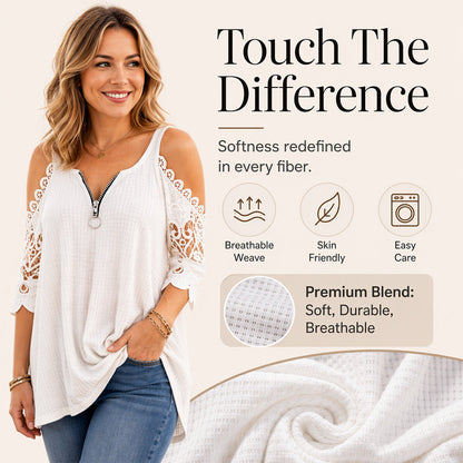 【S-5XL】👚Csipkes, vállkivágásos felső cipzárral