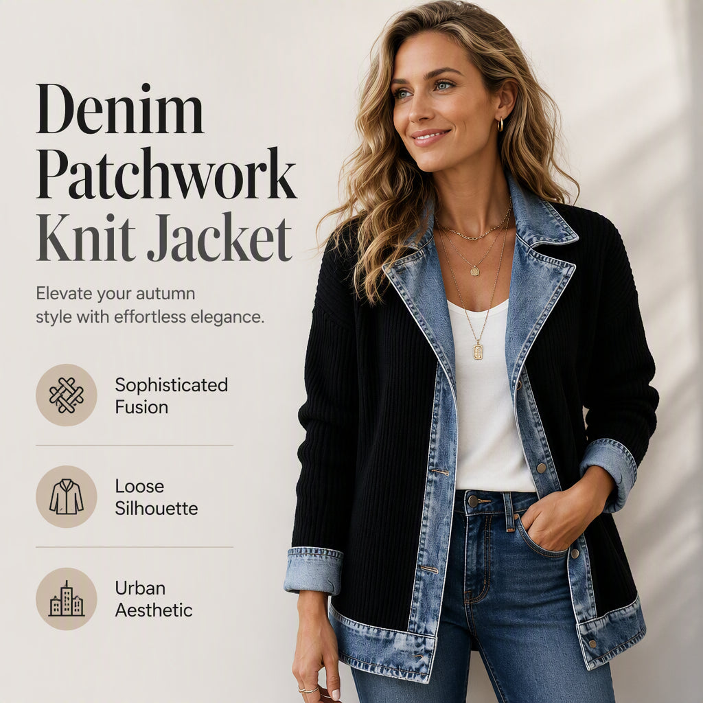 【S-3XL】🧥Női elegáns farmerrel kombinált bordázott kötött kabát