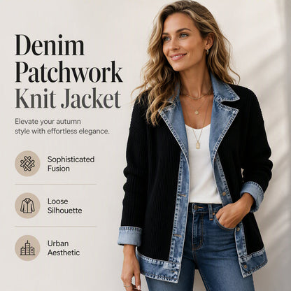 【S-3XL】🧥Női elegáns farmerrel kombinált bordázott kötött kabát