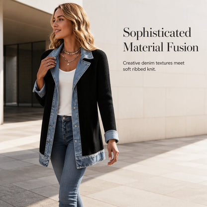 【S-3XL】🧥Női elegáns farmerrel kombinált bordázott kötött kabát