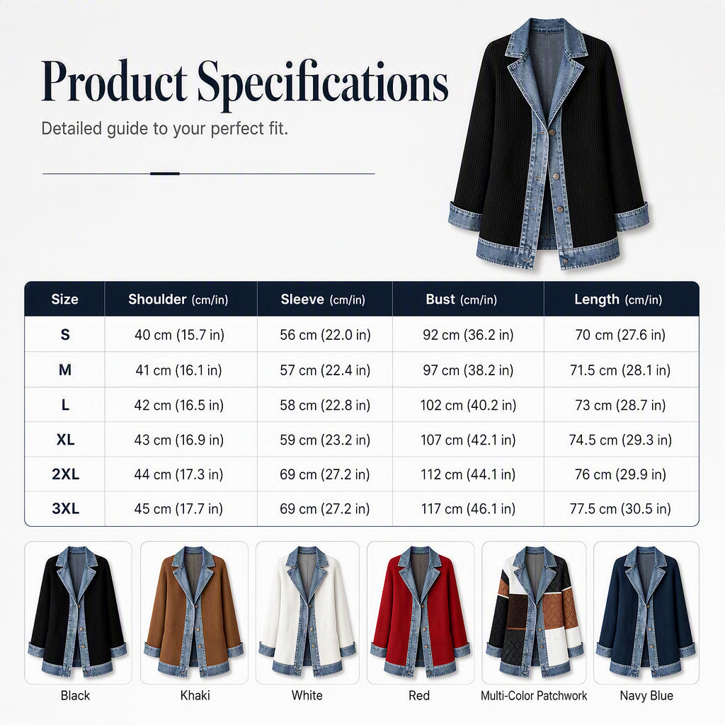 【S-3XL】🧥Női elegáns farmerrel kombinált bordázott kötött kabát