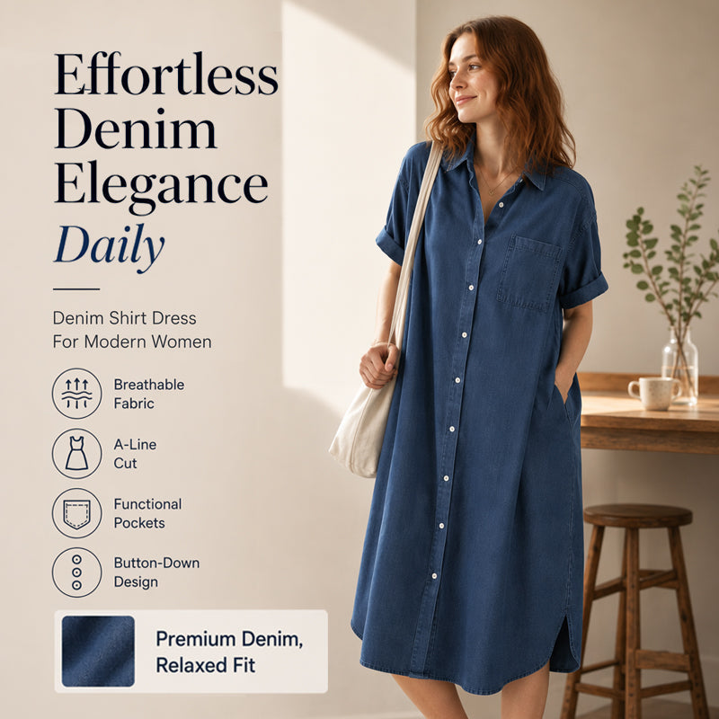 【S-4XL】👗Laza szabású farmerruha gombos kivágással