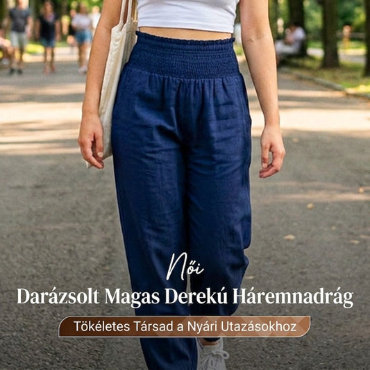 【✨S-2XL】👖 Női, smockolt, magas derekú harem nadrág