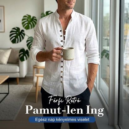 【M-3XL】🌿Férfi Retro Pamut-Len Ing: Légáteresztő Kényelem és Klasszikus Stílus
